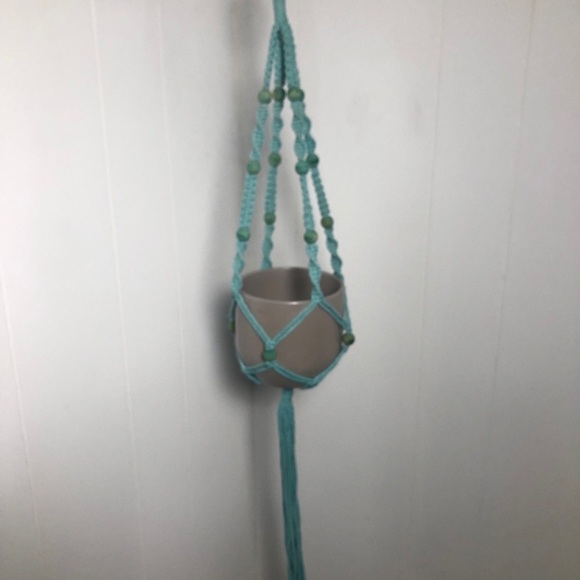 Macrame Plant Hanger:Light Teal Beaded,35”longNEW - Picture 7 of 7